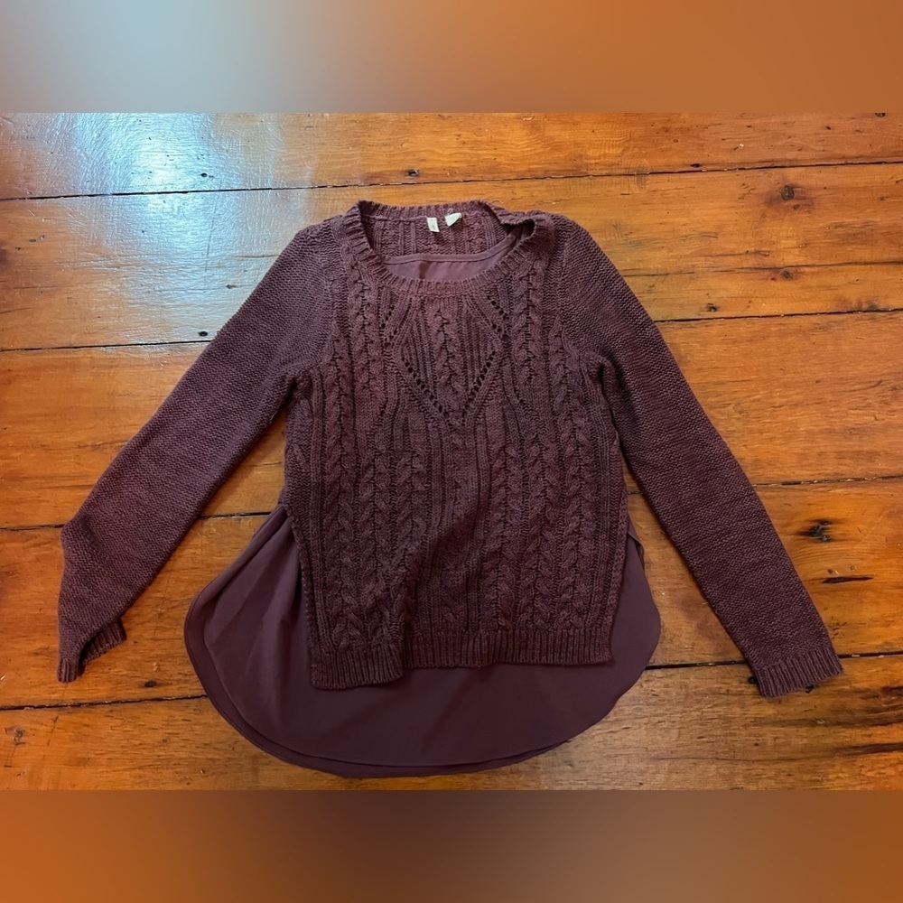 Anthropologie Moth sweater cableknit silky undershirt round collar maroon small